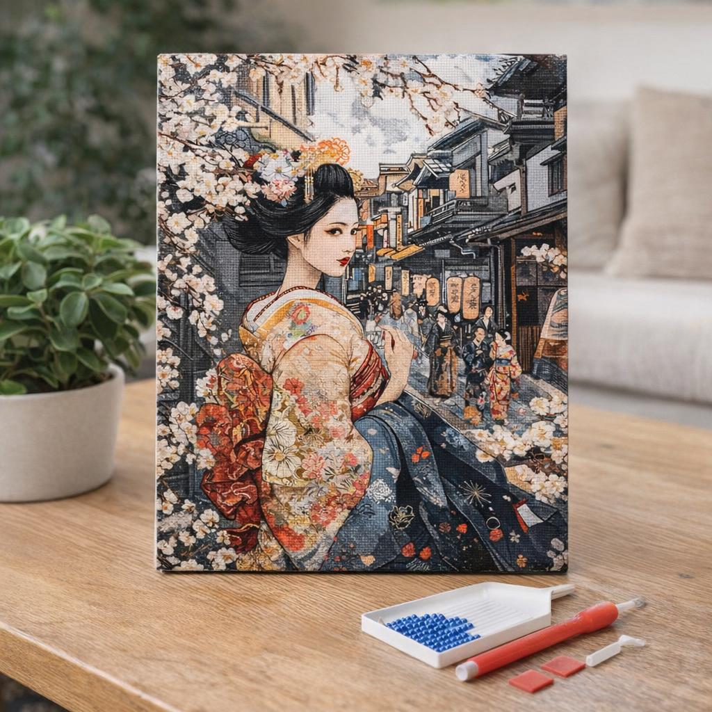 Broderie Diamant - Geisha dans une Rue Vintage