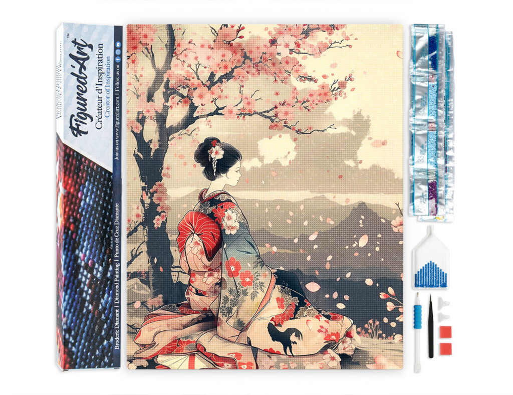 Broderie Diamant - Geisha Vintage sous les Cerisiers en Fleurs