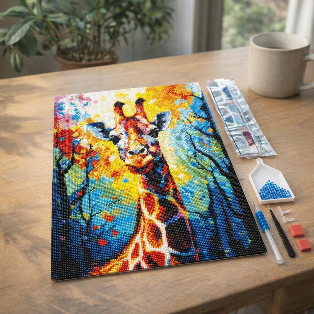 Broderie Diamant - Girafe Colorée Abstraite