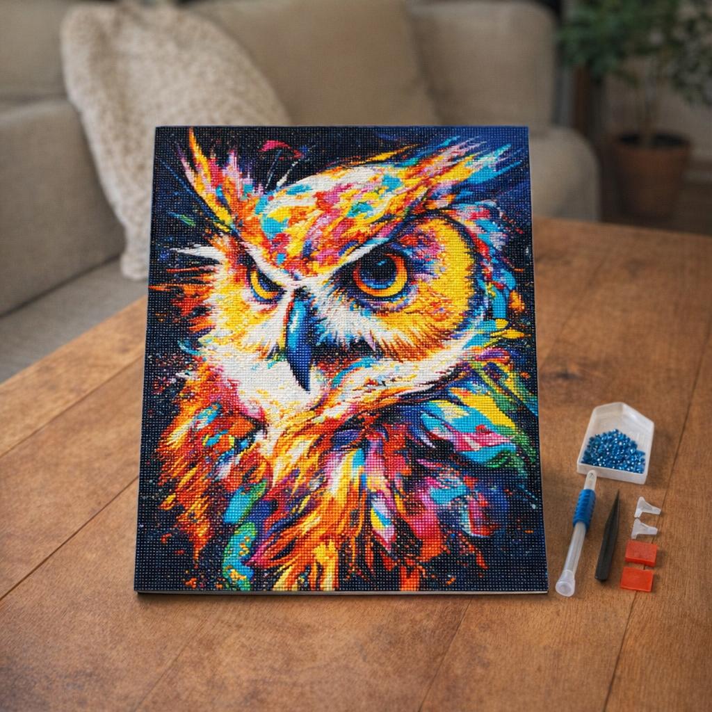 Broderie Diamant - Hibou Coloré Abstrait