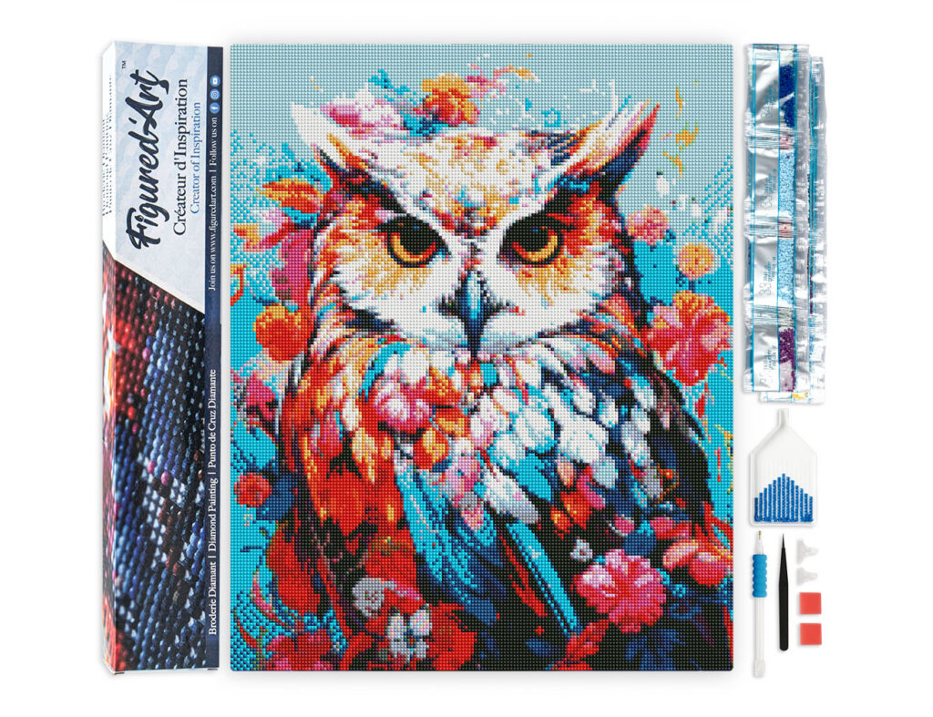 Broderie Diamant - Hibou coloré en fleurs
