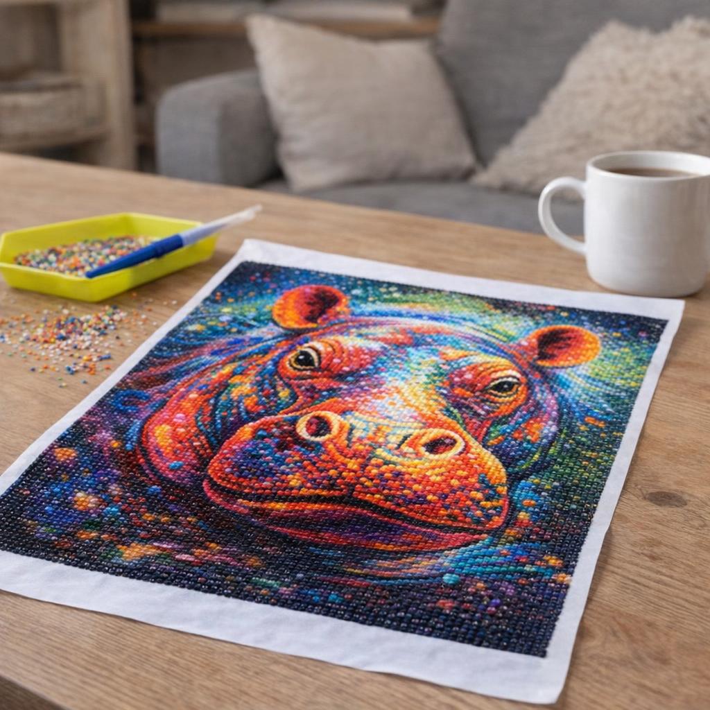 Broderie Diamant - Hippopotame Coloré Abstrait