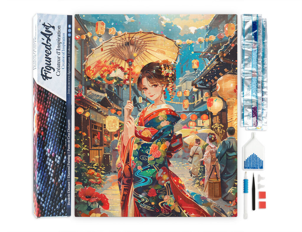 Broderie Diamant - Jeune Fille en Kimono au Festival des Lanternes