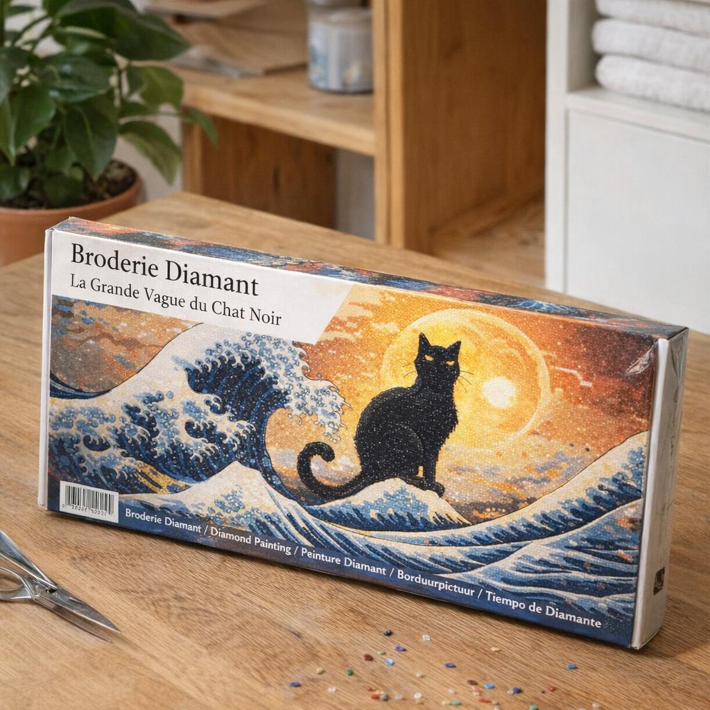 Broderie Diamant - La Grande Vague du Chat Noir