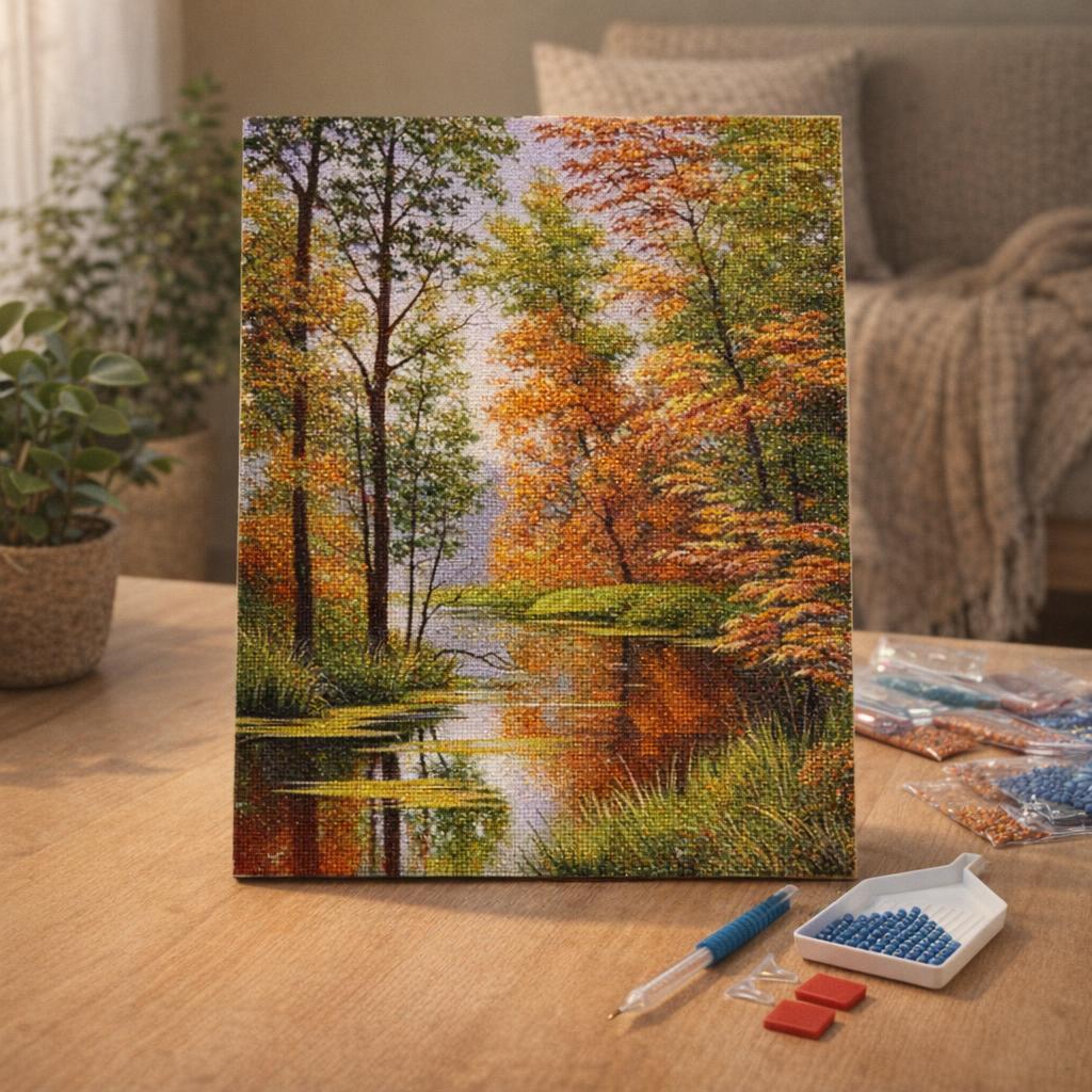 Broderie Diamant - Lac en Automne