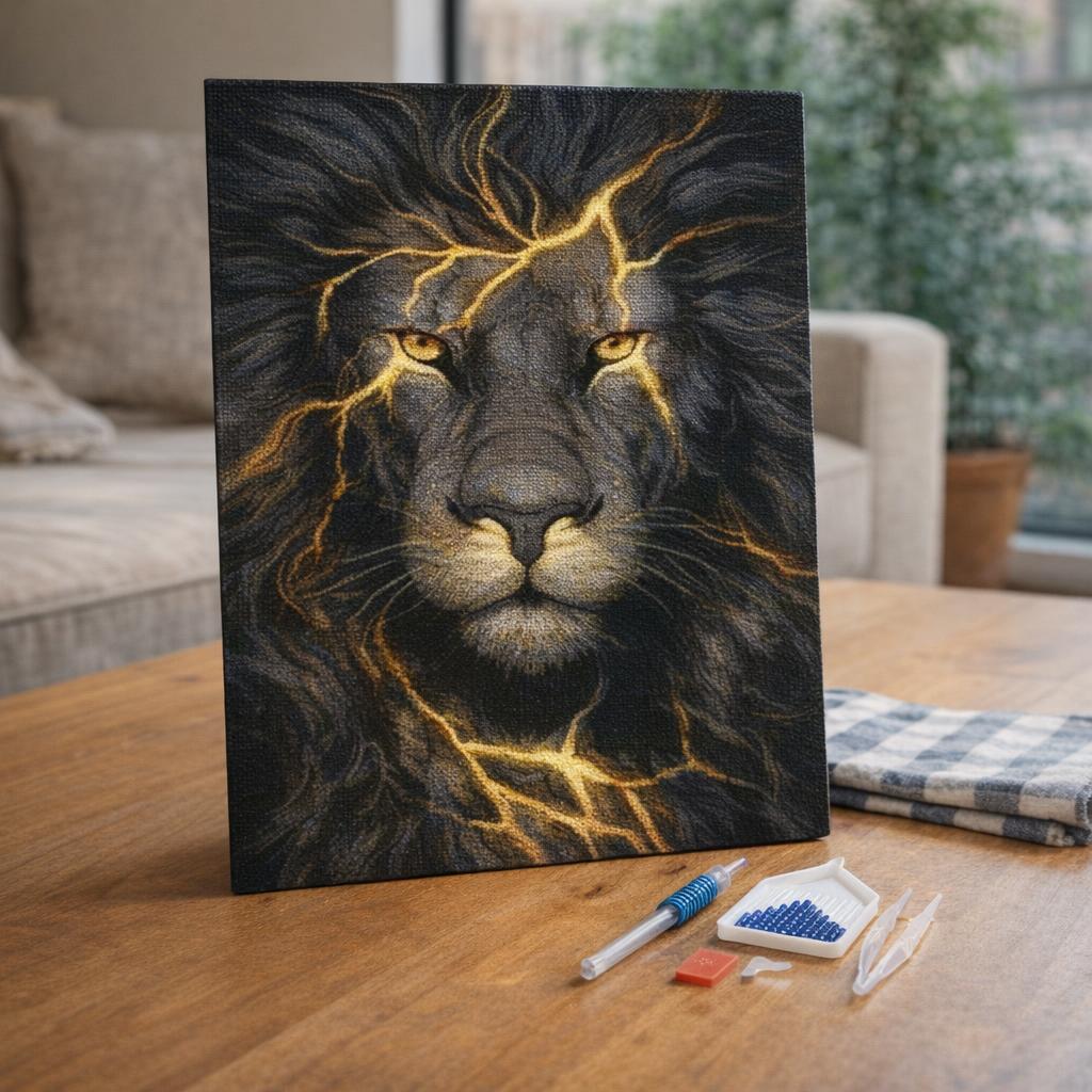 Broderie Diamant - Lion Coloré Abstrait