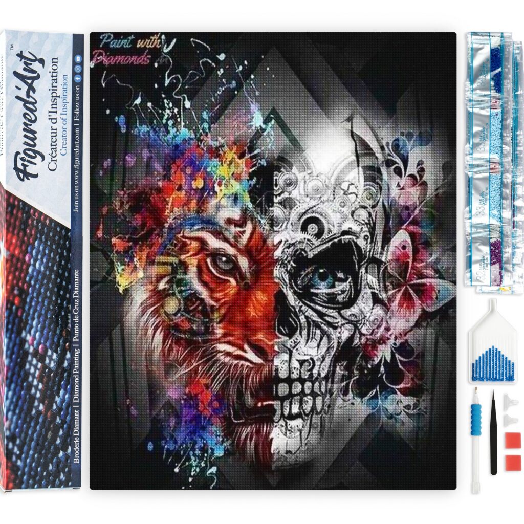 Broderie Diamant Lion et Tête de Mort 40x50 cm | Tout à Créer