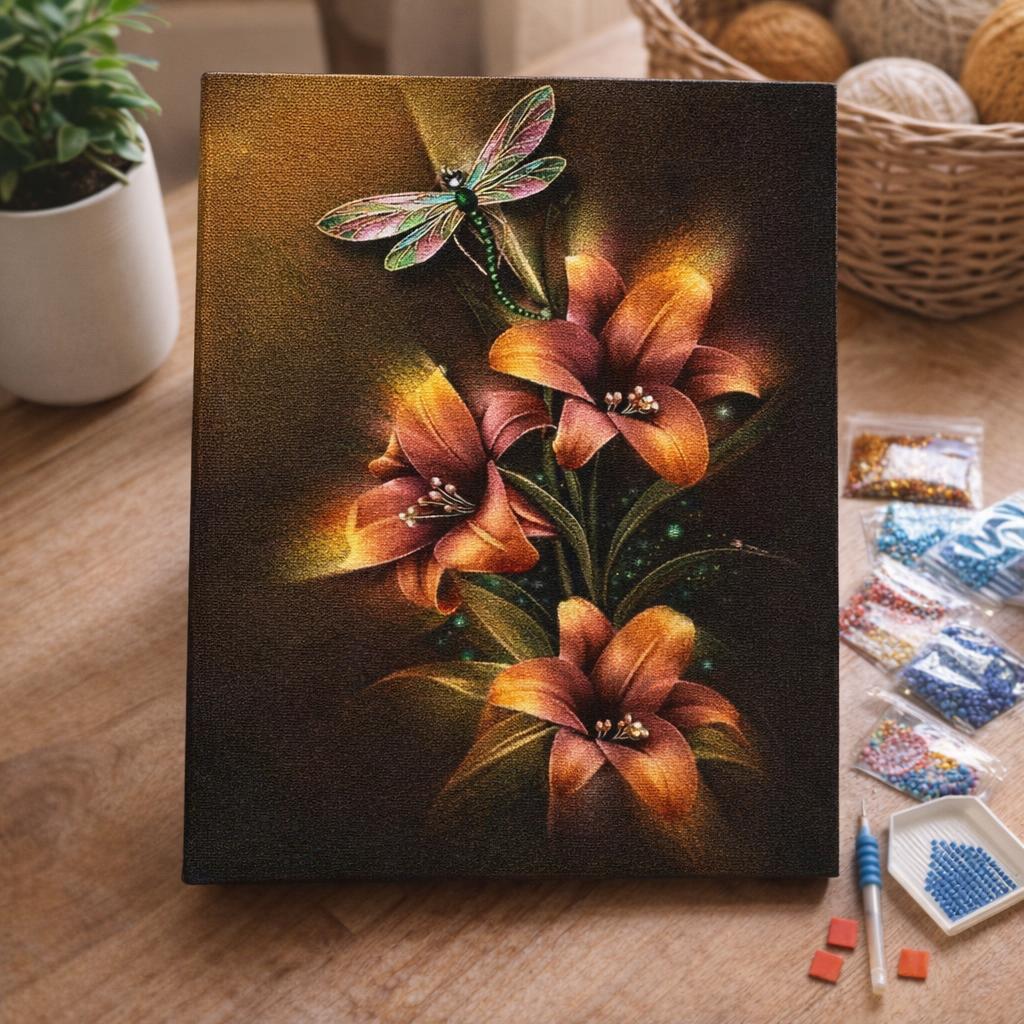 Broderie Diamant - Lys et Libellule