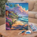 Broderie Diamant - Maisons en bord de plage