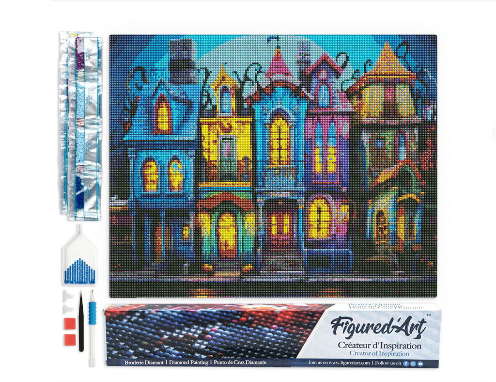 Broderie Diamant - Maisons gothiques colorées