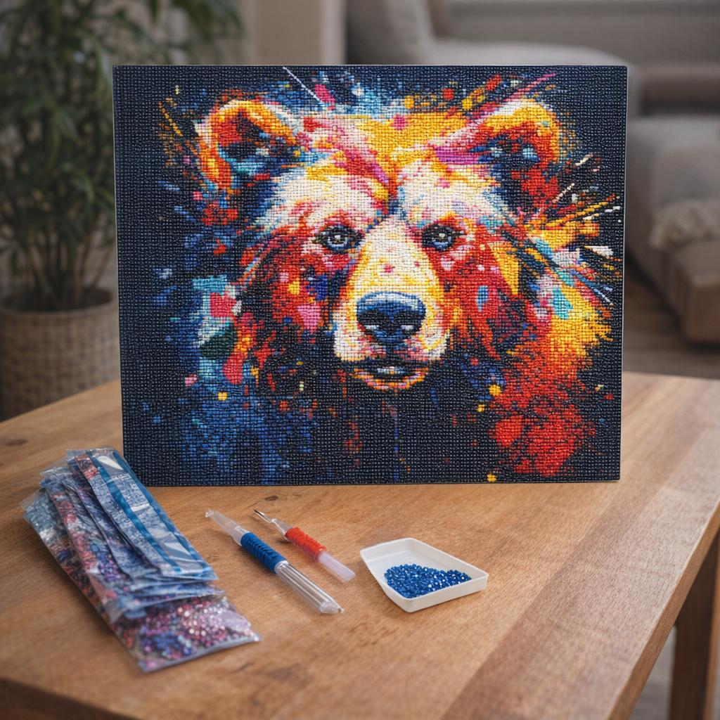 Broderie Diamant - Ours Coloré Abstrait