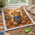 Broderie Diamant - Ourson et feuilles tombantes