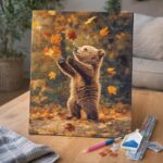 Broderie Diamant - Ourson et feuilles tombantes