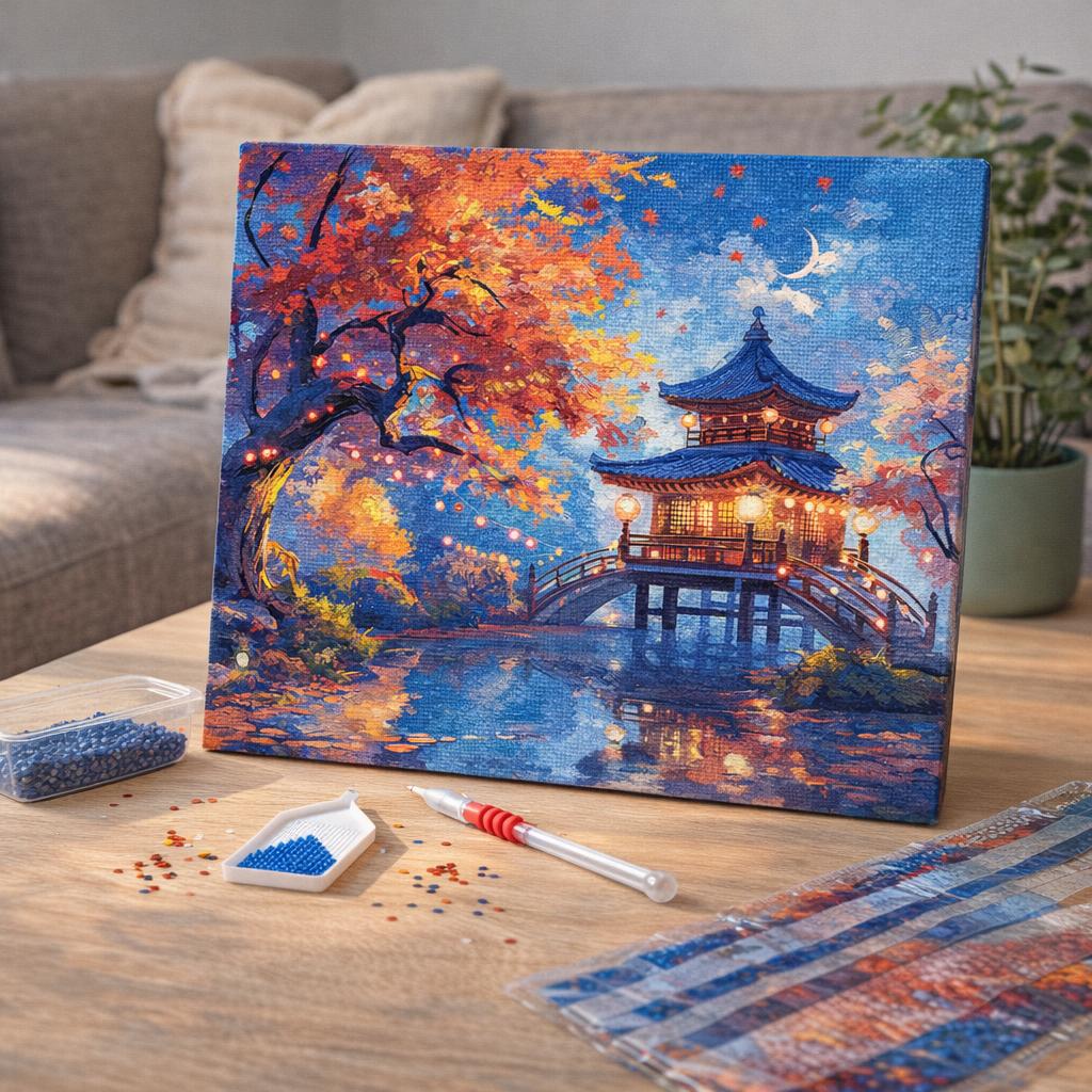 Broderie Diamant - Pagode par une Nuit d’Automne