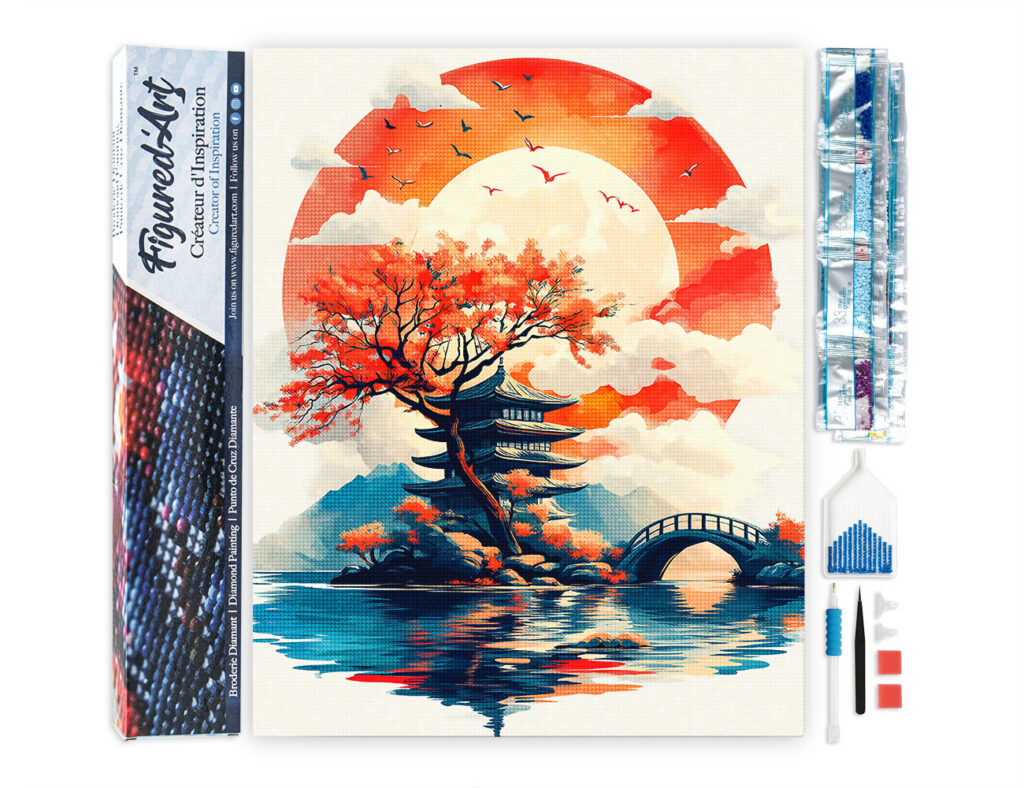 Broderie Diamant - Pagode sous le Soleil Levant