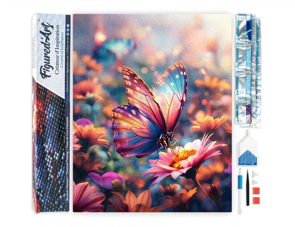 Broderie Diamant - Papillon butinant