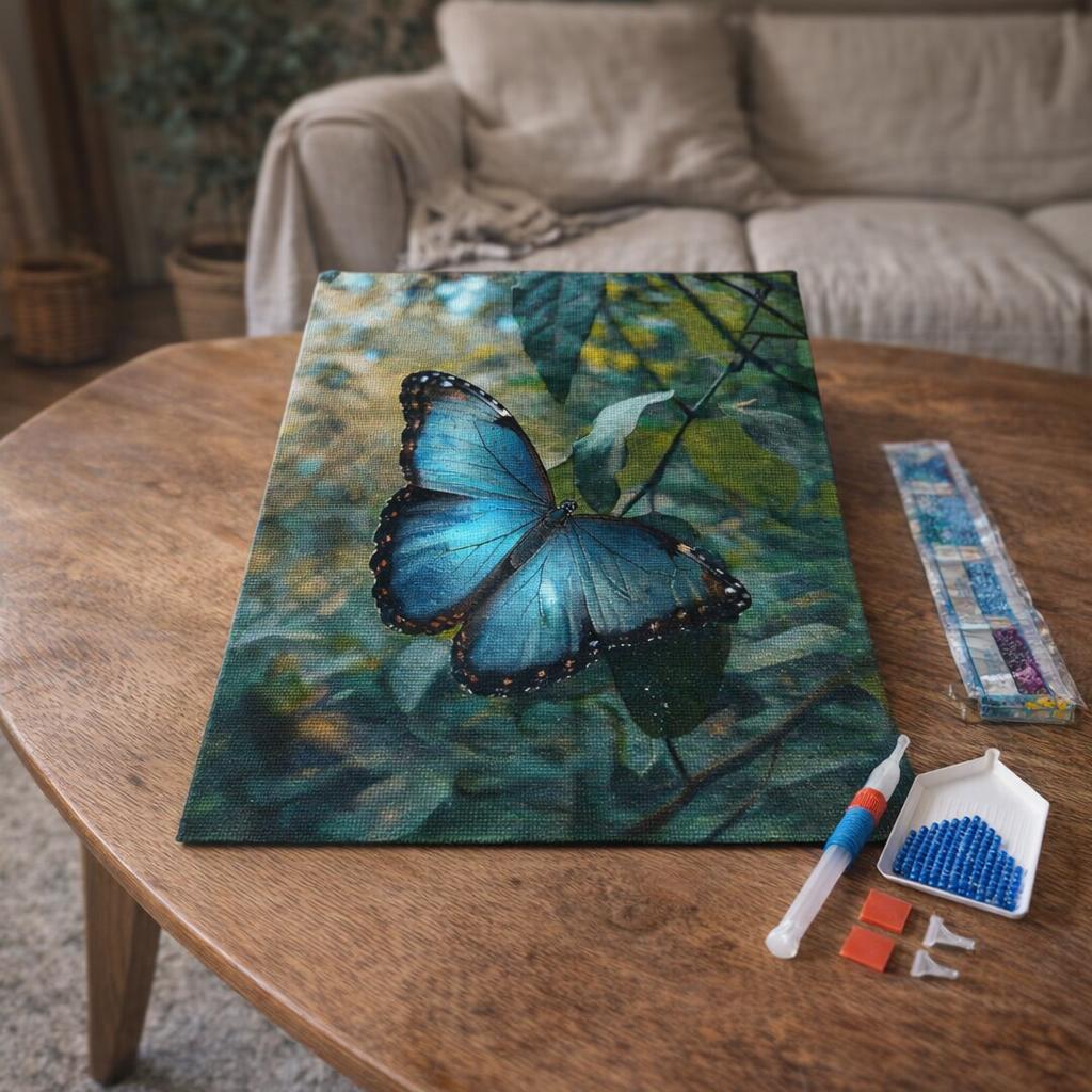 Broderie Diamant - Papillon Morpho Bleu