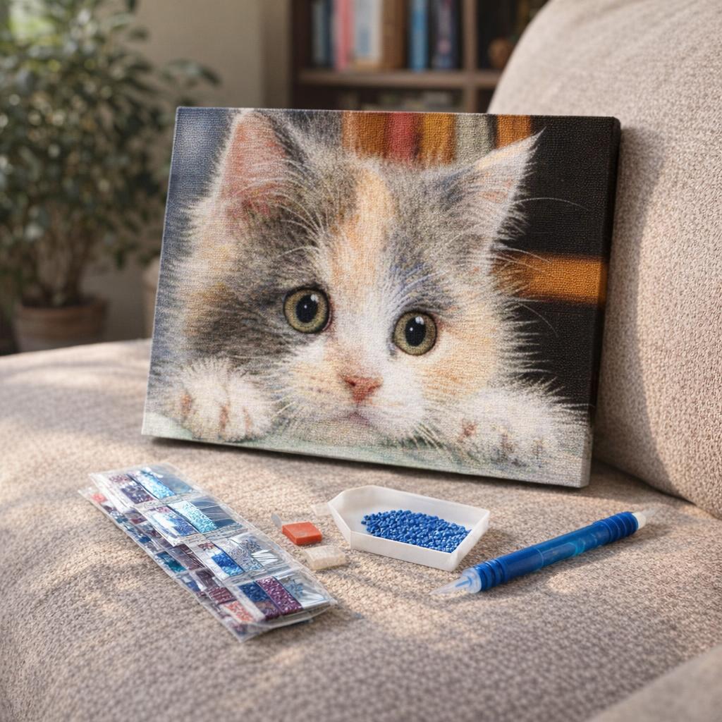 Broderie Diamant - Petit renard et guirlande éclairée