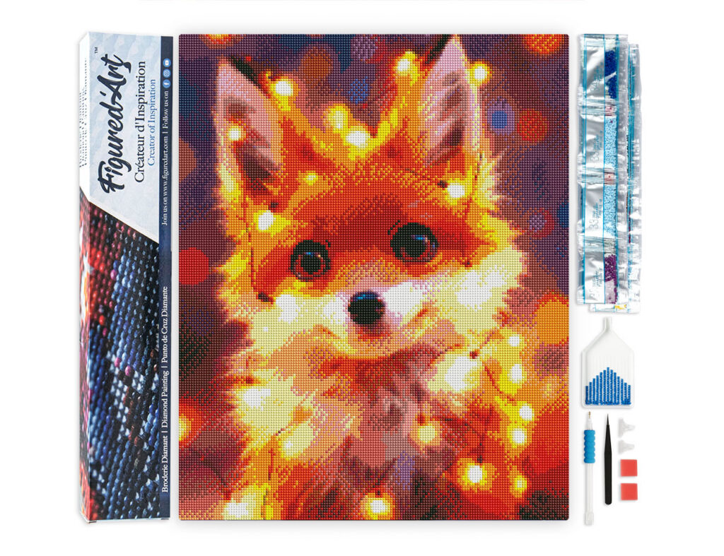 Broderie Diamant - Petit renard et guirlande éclairée