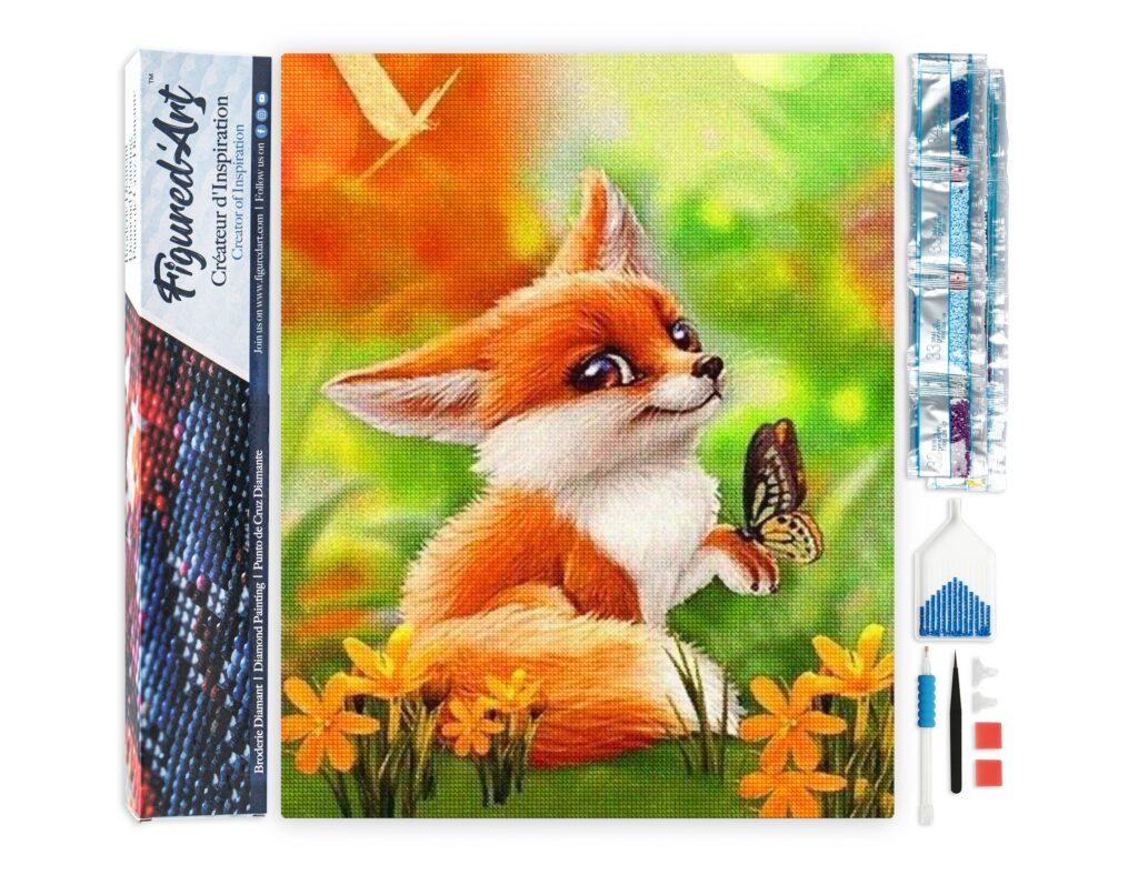 Broderie Diamant - Petit Renard et Papillon