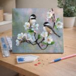 Broderie Diamant - Petits Oiseaux et Fleurs Blanches