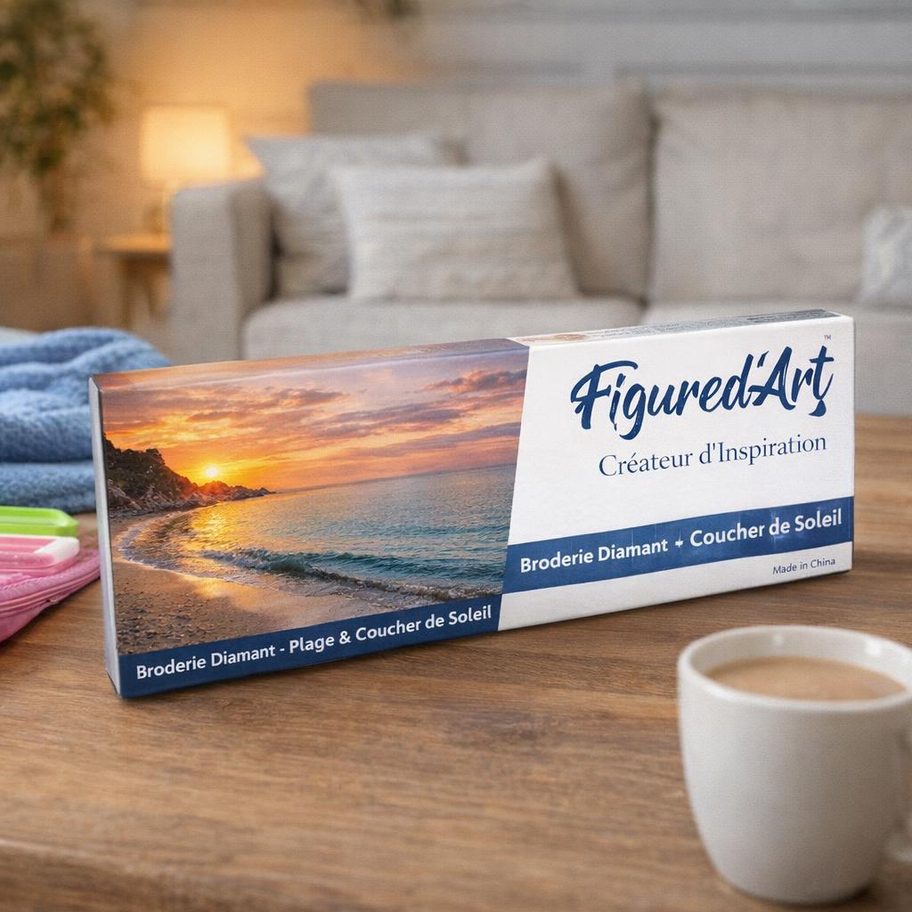 Broderie Diamant - Plage calme et Coucher de Soleil