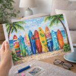 Broderie Diamant - Planche de surf colorées