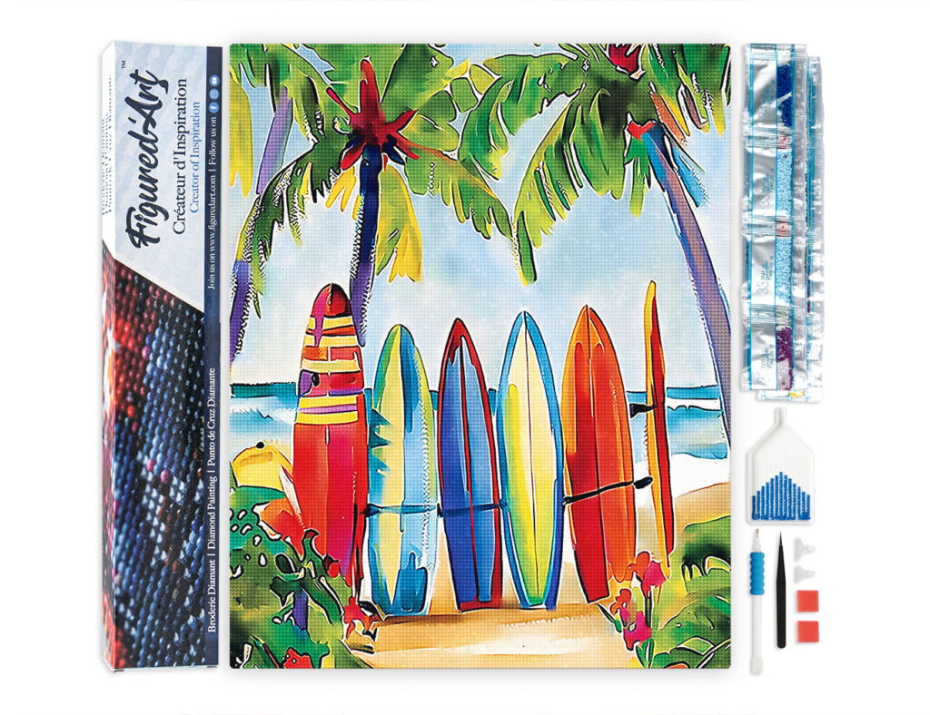 Broderie Diamant - Planche de surf colorées