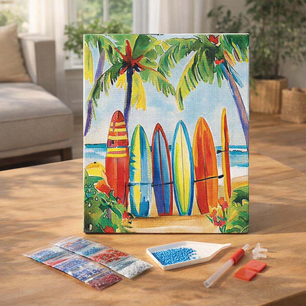 Broderie Diamant - Planche de surf colorées