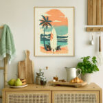 Broderie Diamant - Planche de surf sur la plage