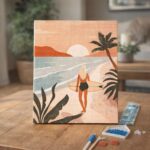 Broderie Diamant - Promenade sur la plage au coucher du soleil