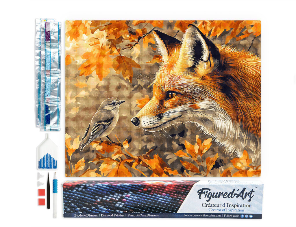Broderie Diamant - Renard et oiseau en Automne