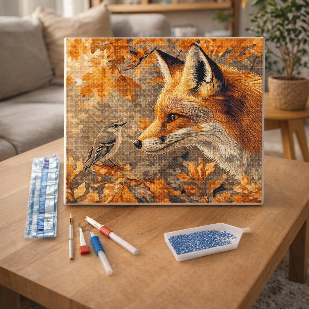Broderie Diamant - Renard dans les feuilles d'Automne