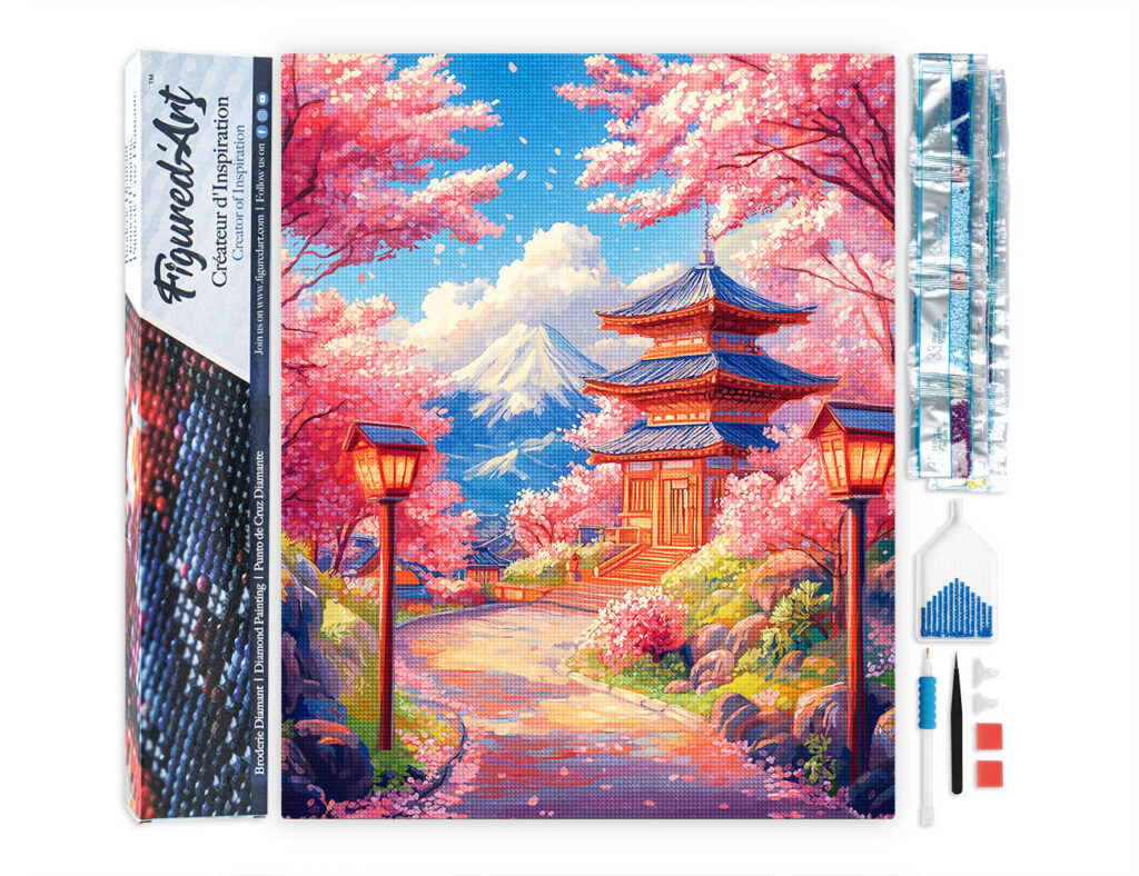 Broderie Diamant - Route des Cerisiers en Fleurs vers la Pagode