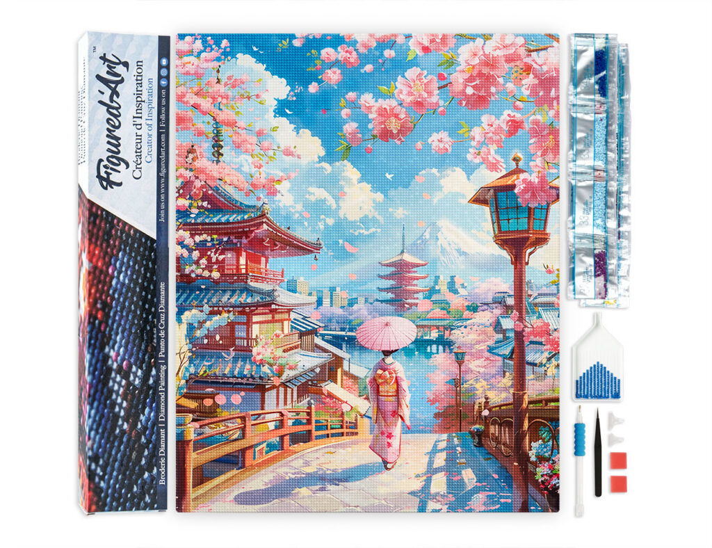 Broderie Diamant - Rue des Cerisiers en Fleurs à Kyoto