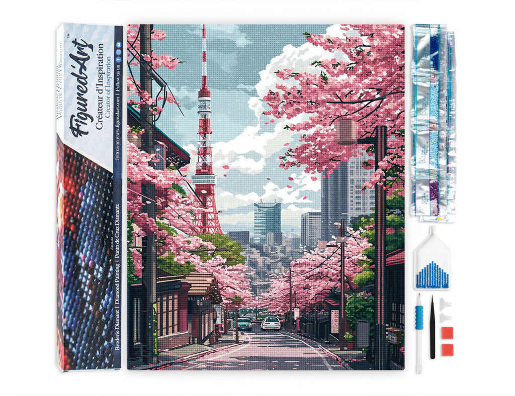 Broderie Diamant - Rue des Cerisiers en Fleurs à Tokyo