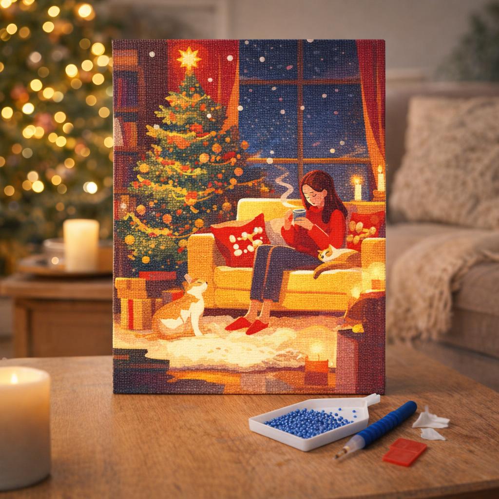 Broderie Diamant - Soirée de Noël tranquille
