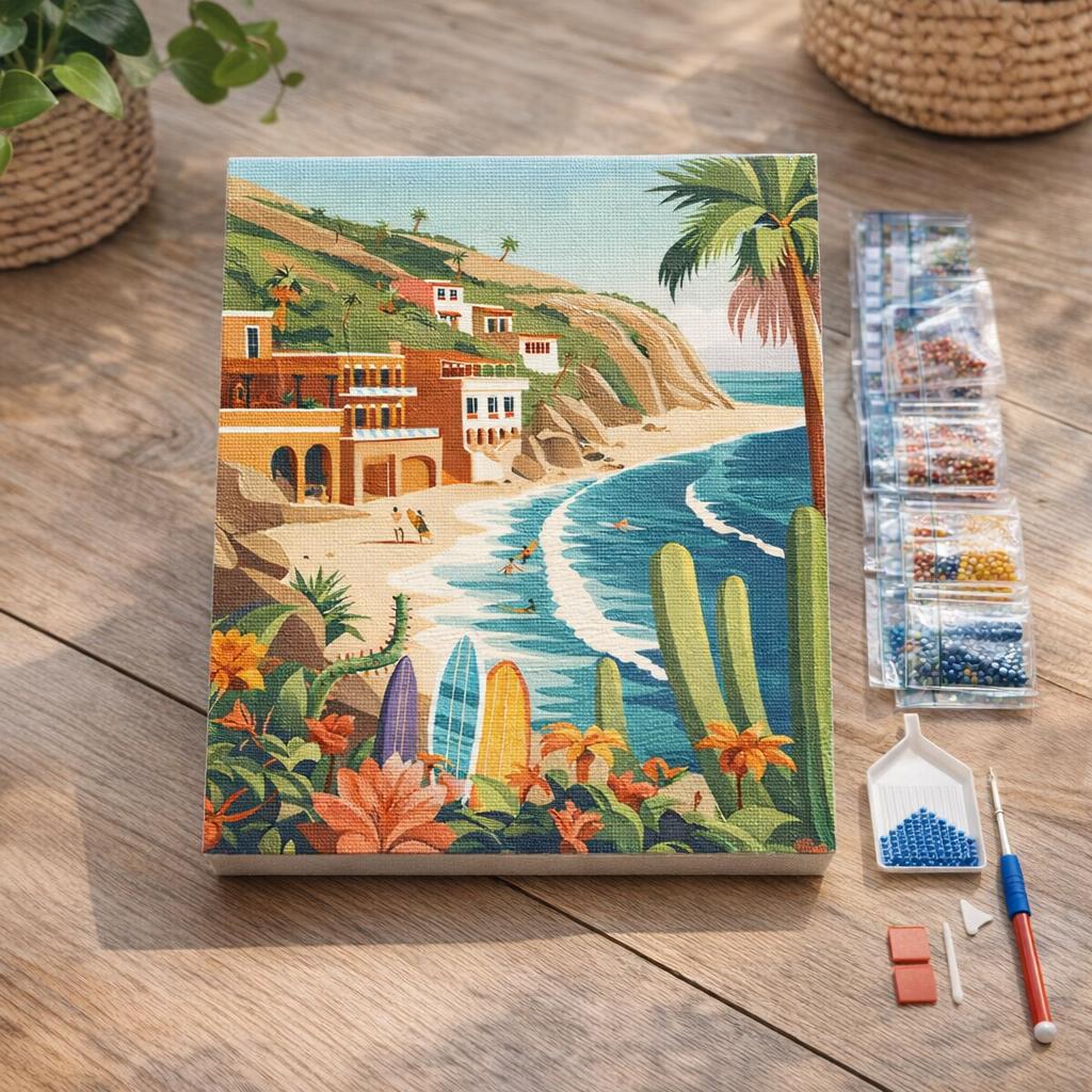 Broderie Diamant - Surf sur grande vague