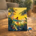 Broderie Diamant - Surfeuse au coucher du soleil