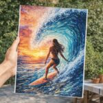 Broderie Diamant - Surfeuse et la grande vague