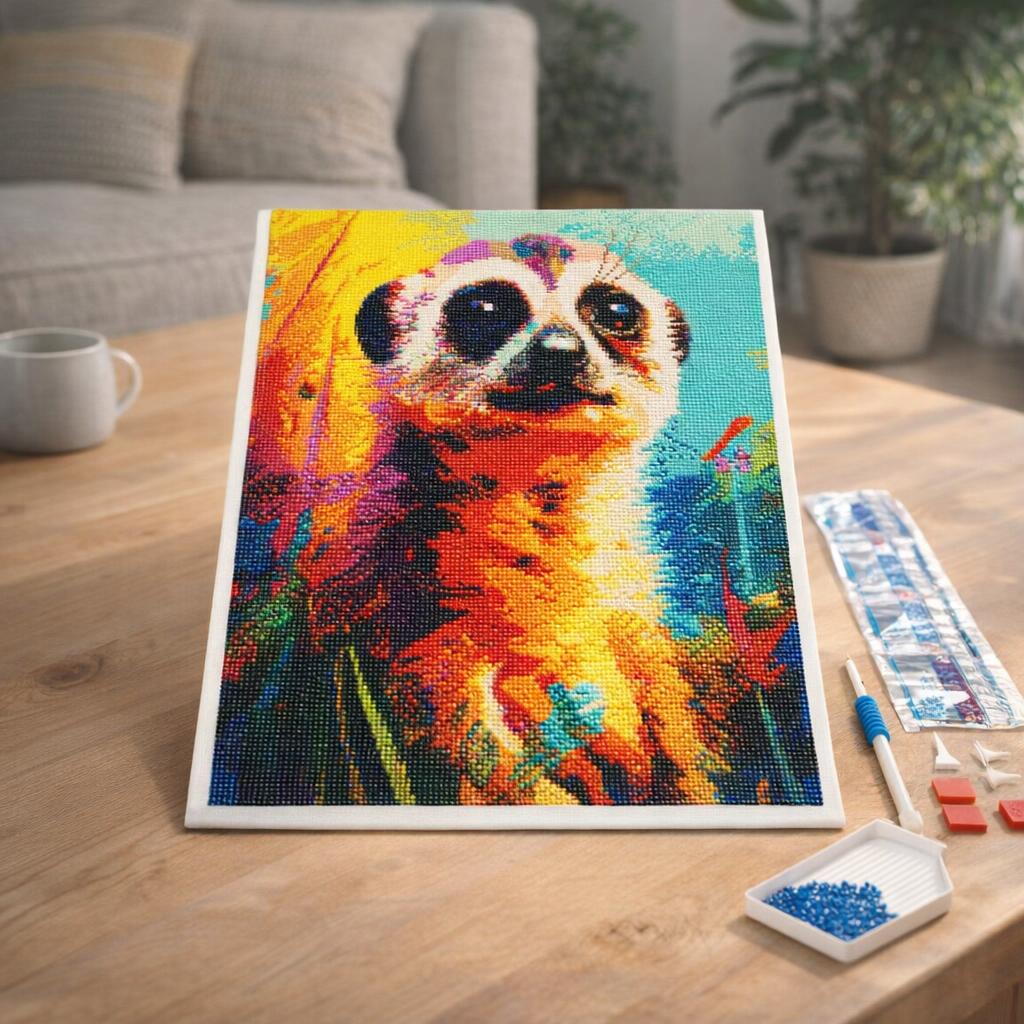 Broderie Diamant - Suricate Coloré Abstrait