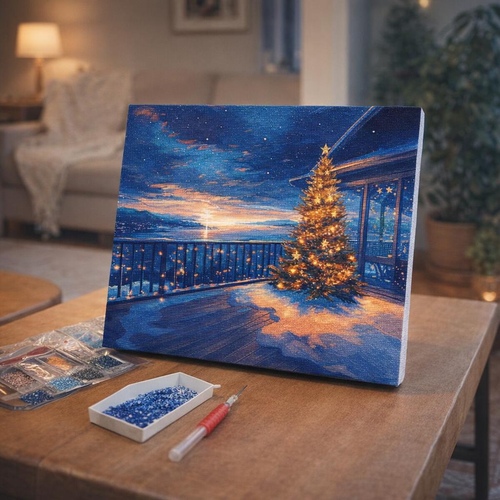 Broderie Diamant - Terrasse de Noël Étincelante