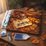 Broderie Diamant - Thé et livre en Automne