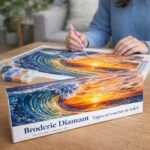 Broderie Diamant - Vague et coucher de soleil