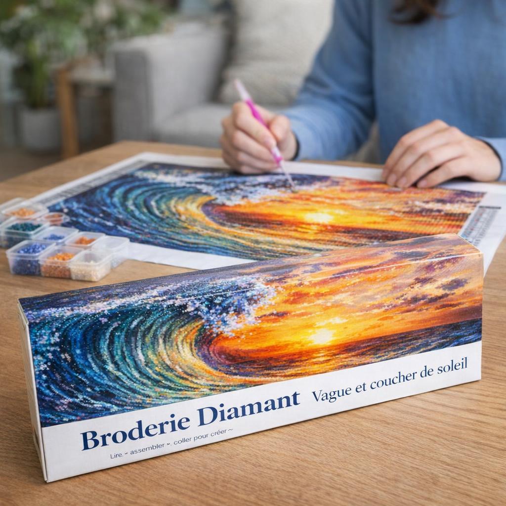 Vague coucher soleil