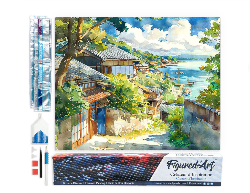 Broderie Diamant - Village Côtier au Japon