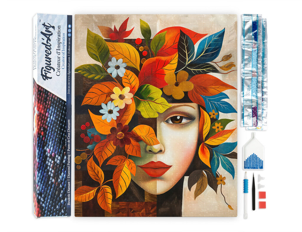 Broderie Diamant - Visage floral d'Automne inspiré de Picasso