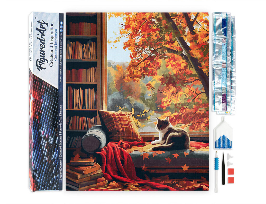 Broderie Diamant - Vue du Chat en Automne