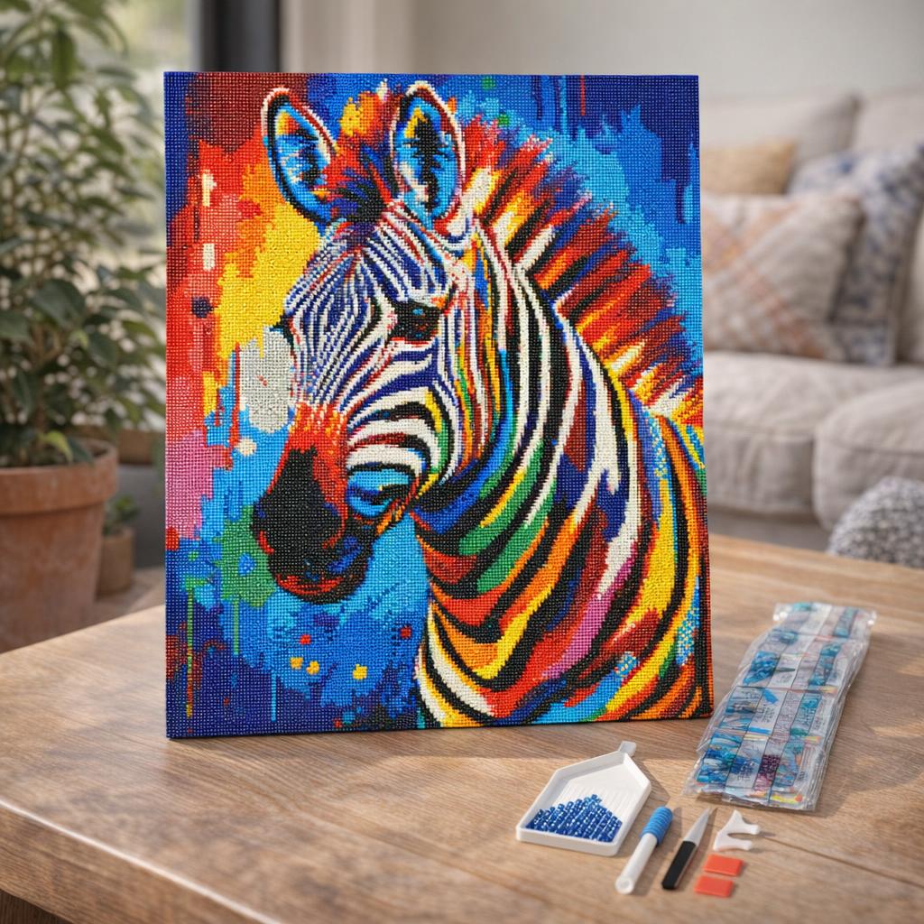 Broderie Diamant - Zèbre Coloré Abstrait