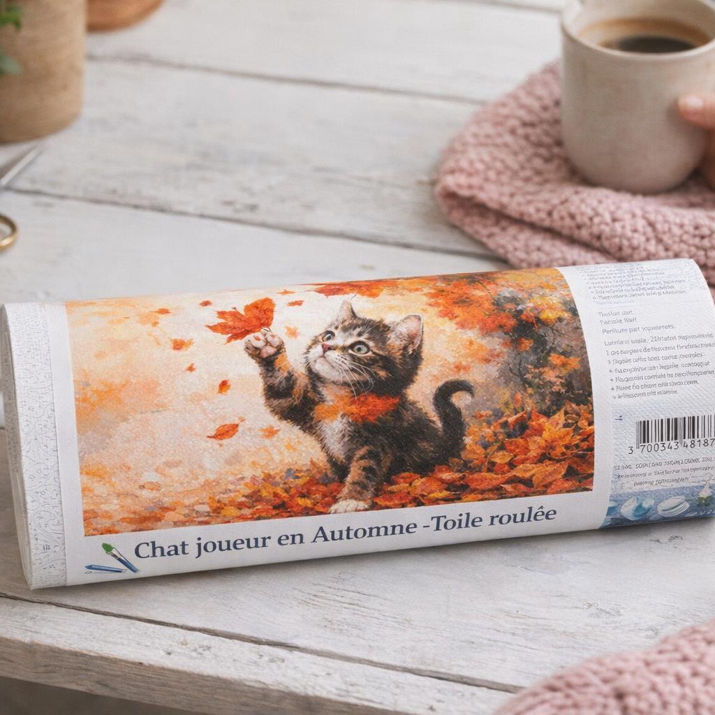 Chat joueur en Automne - Toile roulée